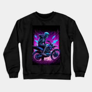 Skeleton Riding Dirt Bike Cyber Future Style Crewneck Sweatshirt